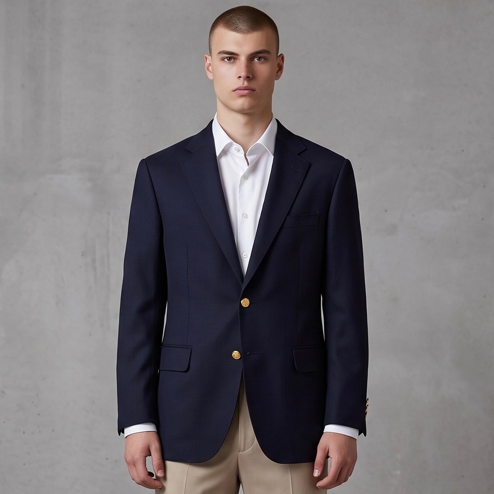 Brooks Brothers 1818 Blazer Navy Blue 42S Hopsack Wool Italy Vitale Barberis